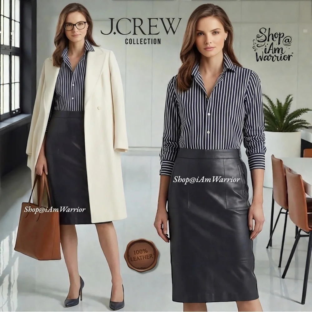 J.Crew Collection genuine leather a-line midi-skirt *shop@iamwarrior